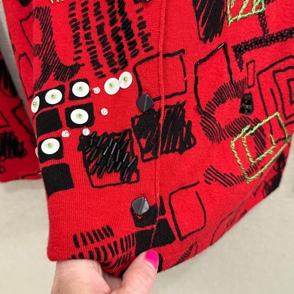 Susan Bristol Modern Sequin Holiday Christmas Cardigan Medium - Picture 5 of 8